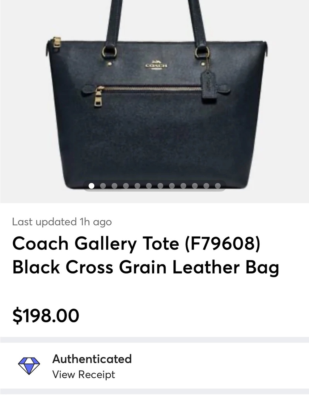 Coach Gallery Tote (F79608) Black Cross Grain Leather Bag - Picture 13 of 13